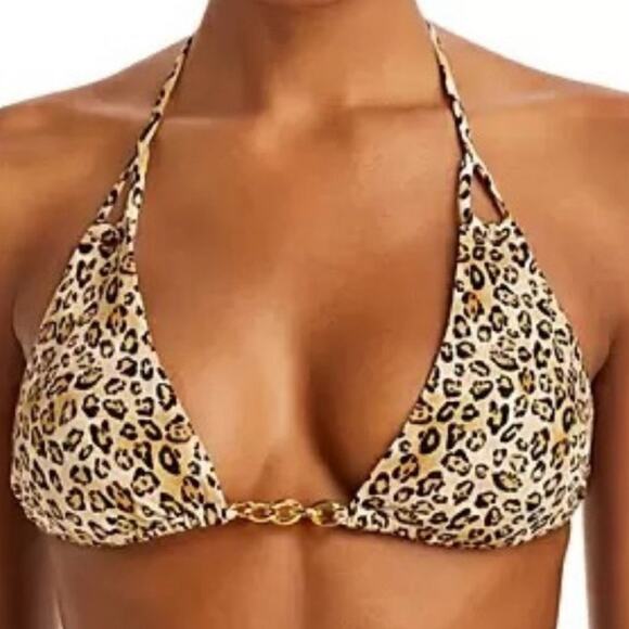 PQ Swim Leopard Print Bikini Top Chain Trim Top Sz D-Cup NWT - Picture 1 of 12